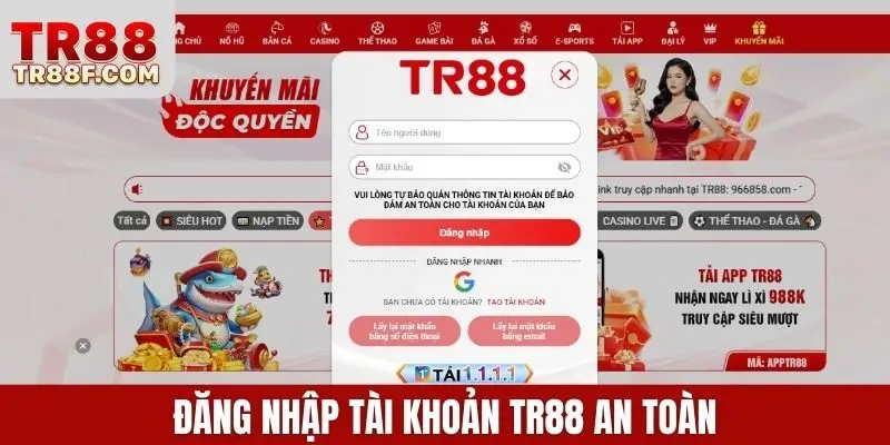 Đăng nhập tài khoản TR88 an toàn