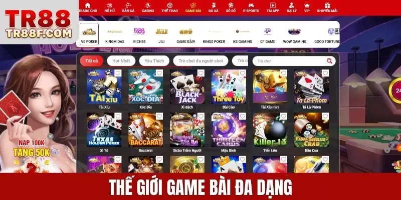 Thế giới game bài đa dạng